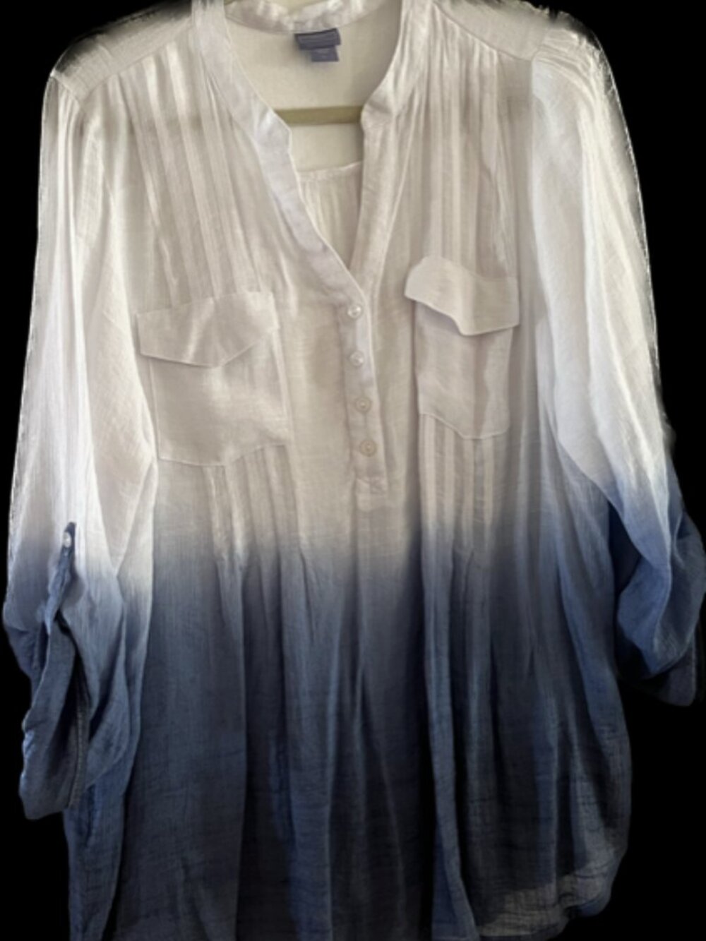 NWT LAURA SCOTT Top, Plus XL, Umbre, Linen look 3/4 sleeves